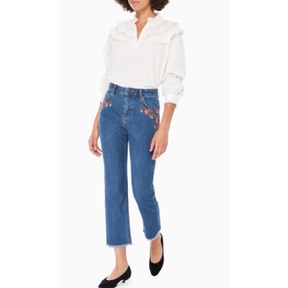 Kate Spade Embroidered Hi Rise Cropped Jeans
